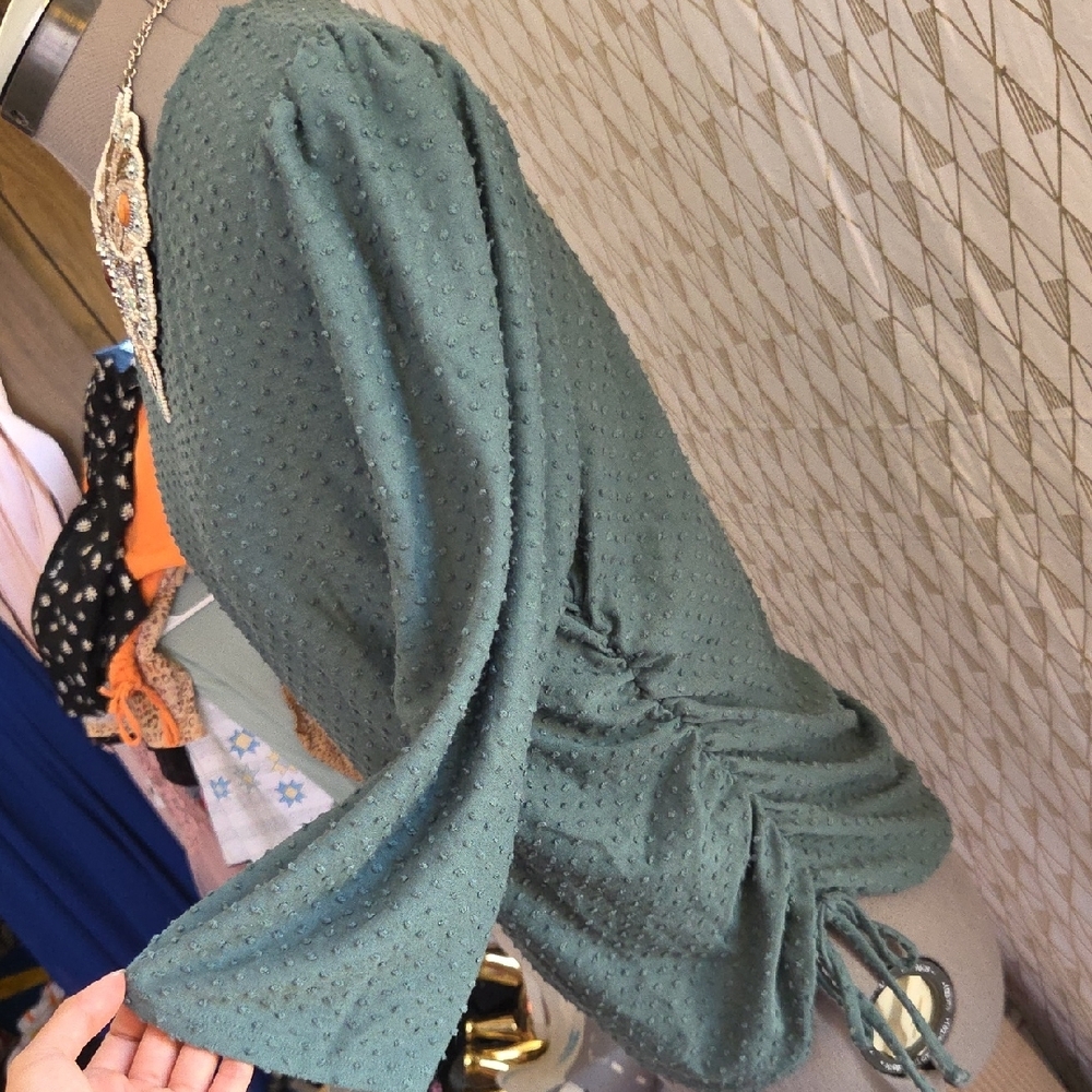 W5 Dark Green Textured Long Sleeve Top with Side Ties - Picture 2 of 4